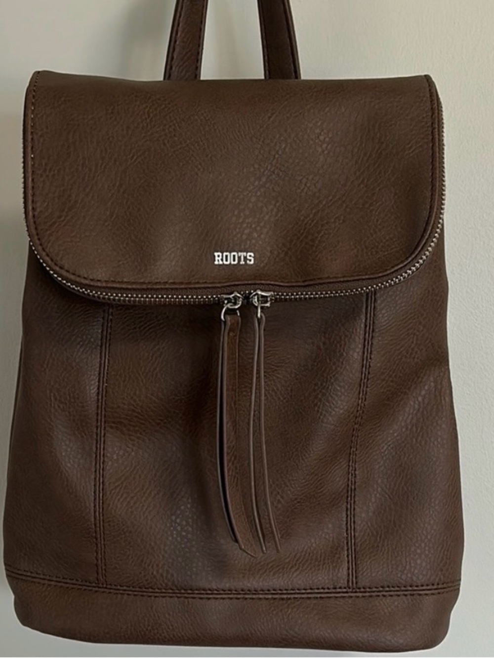 Roots Dark Brown Leather-Style Backpack